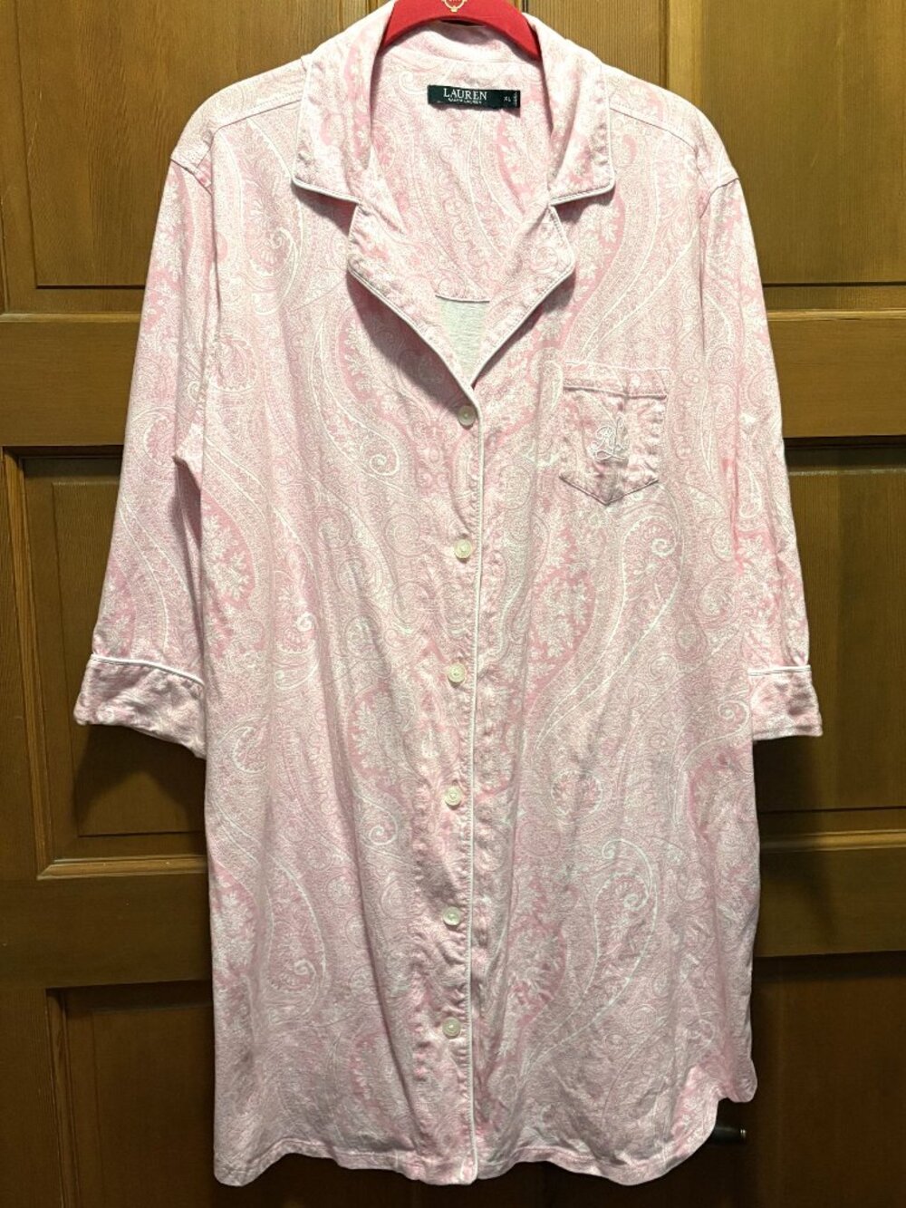 Lauren Ralph Lauren Pink Paisley Flannel Nightshirt XL Cotton 3/4 Sleeve SKYKH